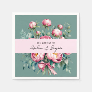Serviette En Papier Elégant bouquet Peony en Mariage aquarelle