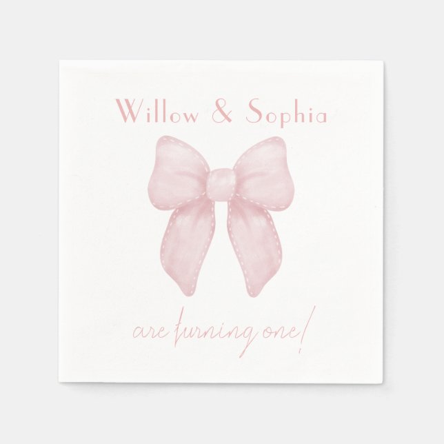 Serviette En Papier Elégant Bow rose premier anniversaire (Devant)