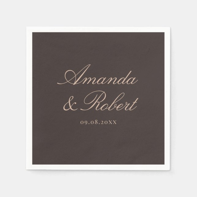 Serviette En Papier Elegant Brown Calligraphy Wedding (Devant)
