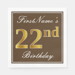 Serviette En Papier Elégant Brown, Faux Gold 22ème anniversaire + Nom