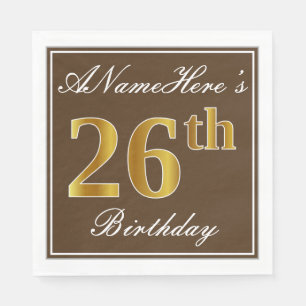 Serviette En Papier Elégant Brown, Faux Gold 26ème anniversaire + Nom