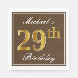 Serviette En Papier Elégant Brown, Faux Gold 29ème anniversaire + Nom