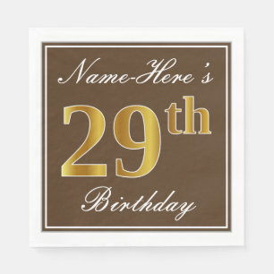 Serviette En Papier Elégant Brown, Faux Gold 29ème anniversaire + Nom