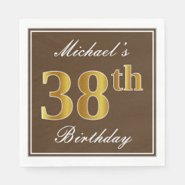 Serviette En Papier Elégant Brown, Faux Gold 38ème anniversaire + Nom