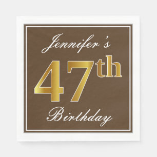 Serviette En Papier Elégant Brown, Faux Gold 47ème Anniversaire + Nom