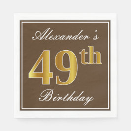 Serviette En Papier Elégant Brown, Faux Gold 49ème Anniversaire + Nom