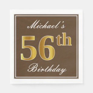 Serviette En Papier Elégant Brown, Faux Gold 56ème anniversaire + Nom