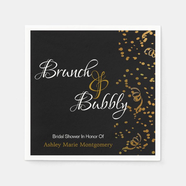 Serviette En Papier Elégant Brunch Bubbly Fête des mariées Gold Confet (Devant)
