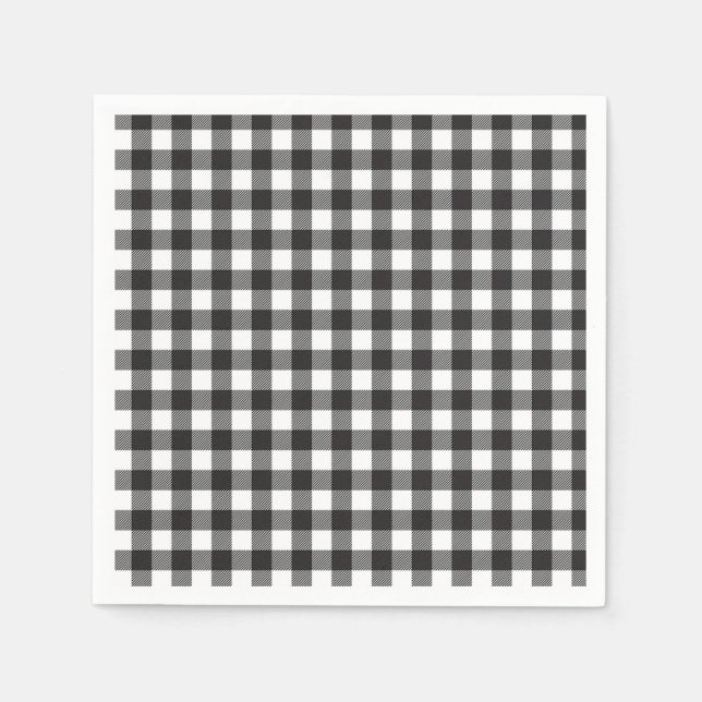 Serviette En Papier Élégant Buffle noir et blanc Plaid Holiday (Devant)