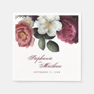 Serviette En Papier Élégant Burgundy Blush Floral Mariage