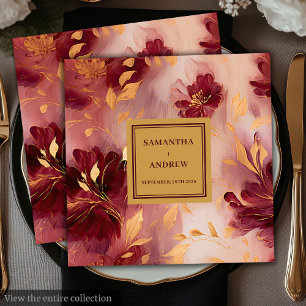 Serviette En Papier Élégant Burgundy Blush Gold Mariage serviettes