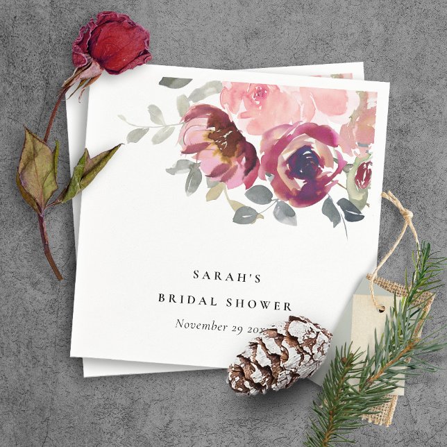 SERVIETTE EN PAPIER ÉLÉGANT BURGUNDY BURGUNDY FLORAL BUNCH FÊTE DES MA (Créateur téléchargé)