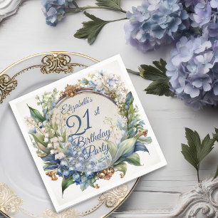 Serviette En Papier Elégant cadre floral baroque 21ème anniversaire