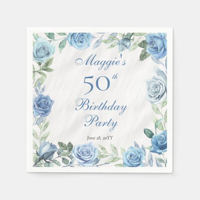 Serviette En Papier Elégant cadre Floral Rose bleu 50ème anniversaire  (Devant)