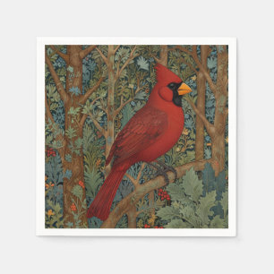 Serviette En Papier Elégant cardinal rétro Art Nouveau rouge oiseau