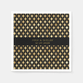Serviette En Papier Élégant Carnaval Noir & Or Harlequin Personnalisé
