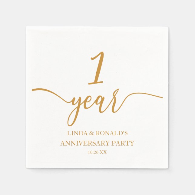 Serviette En Papier Elégant Champagne 1er anniversaire Mariage (Devant)