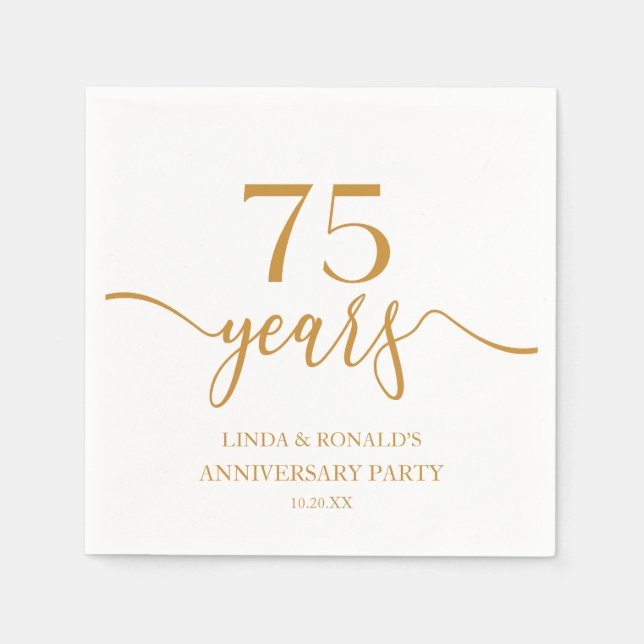 Serviette En Papier Élégant Champagne 75e anniversaire de Mariage (Devant)