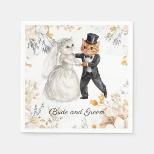 Serviette En Papier Élégant Chat Mariage mignonne et chat classique