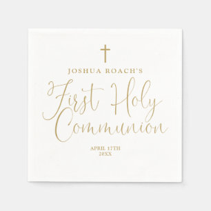 Serviette En Papier Élégant Chic Gold Script Première Sainte Communion