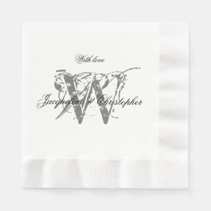 Serviette En Papier Élégant Chic Mariage Monogramme Noms Livre blanc