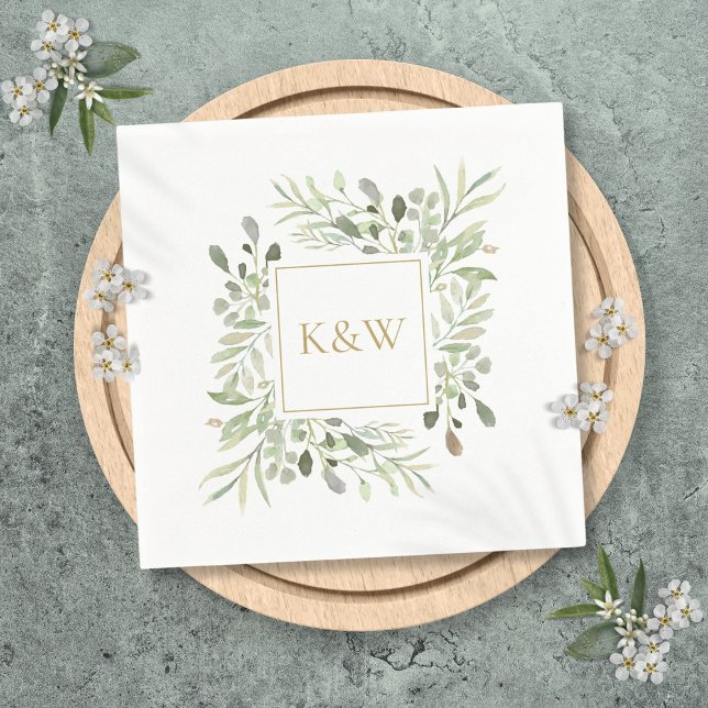 Serviette En Papier Élégant Chic Or Monogramme Floral Verdure (Elegant Chic Gold Monogram Floral Greenery Napkins)