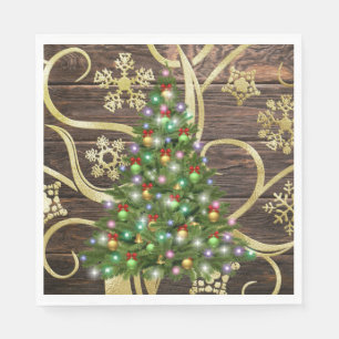 Serviette En Papier Elegant Christmas Tree Barn Wood Gold Design