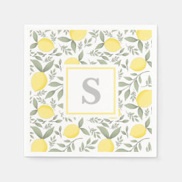 Serviette En Papier Élégant citron et Motif Feuille Monogramme
