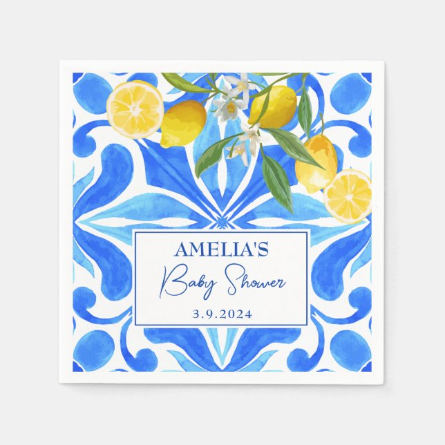 Serviette En Papier Elégant citron méditerranéen Baba Douche (Devant)