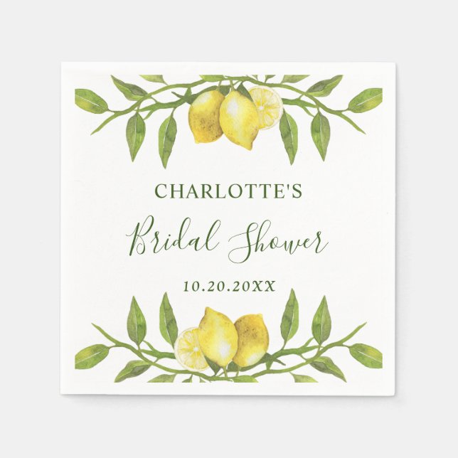 Serviette En Papier Elégant citrons aquarelle FÊTE DES MARIÉES verte (Devant)