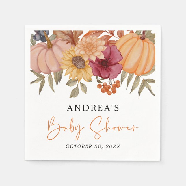 Serviette En Papier Élégant Citrouille Automne Automne Baby shower Fle (Devant)