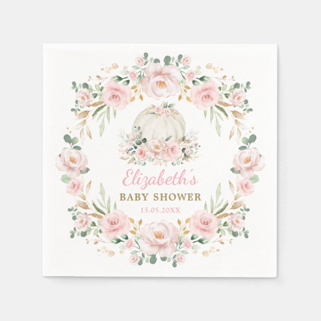 Serviette En Papier Élégant Citrouille Blush Chute d'amour avec Bébé f (Devant)