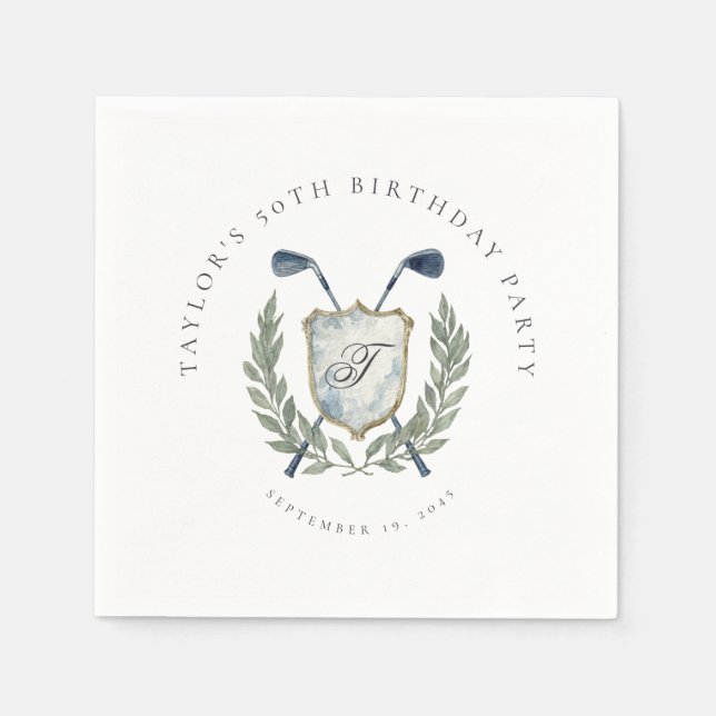 Serviette En Papier Elegant Classic Monogram Golf Crest Birthday Party (Devant)