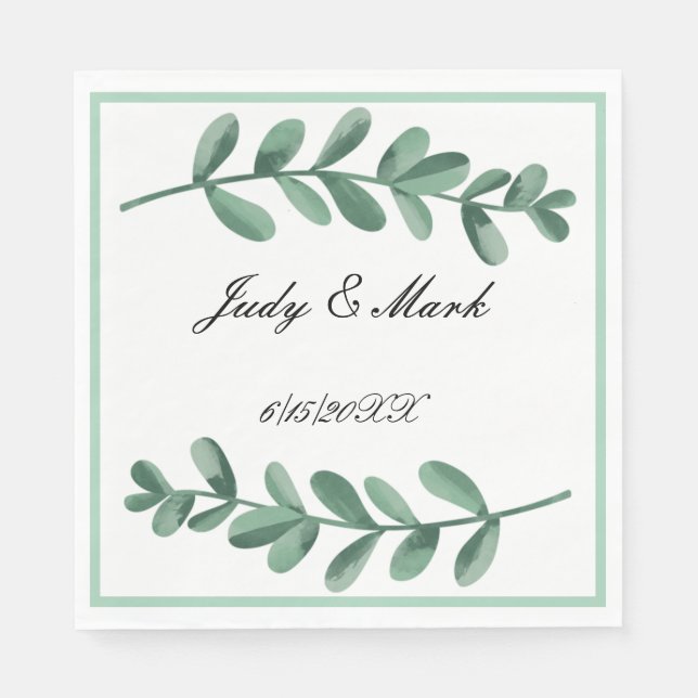 Serviette En Papier Elégant classique Aquarelle Feuille vert (Devant)