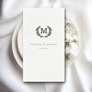 Serviette En Papier Élégant, Classique, Monogramme, Blanc, Mariage