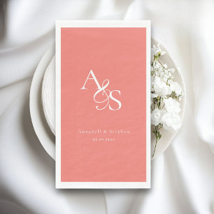 Serviette En Papier Élégant, Classique, Monogramme, Corail, Mariage