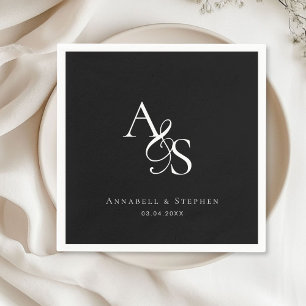 Serviette En Papier Élégant, Classique, Monogramme, Mariage noir