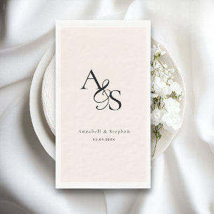 Serviette En Papier Élégant, Classique, Monogramme, Rose-Beige, Mariag