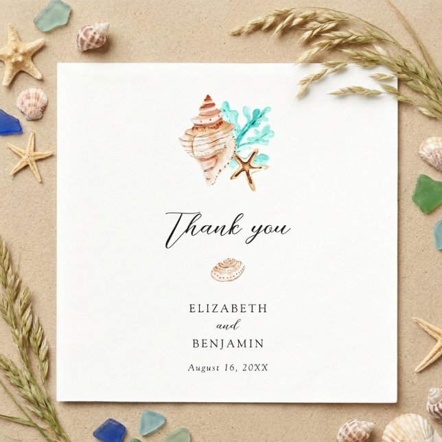 Serviette En Papier Elegant Coastal Seashell Minimal Beach Wedding (Créateur téléchargé)