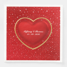 Serviette En Papier Élégant coeur d'amour rouge | Mariage