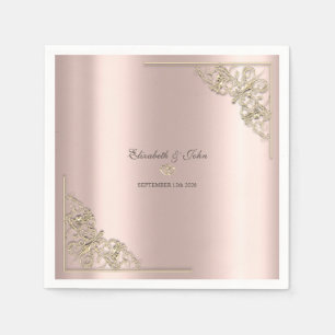 Serviette En Papier Élégant Cœurs Or Rose Mariage