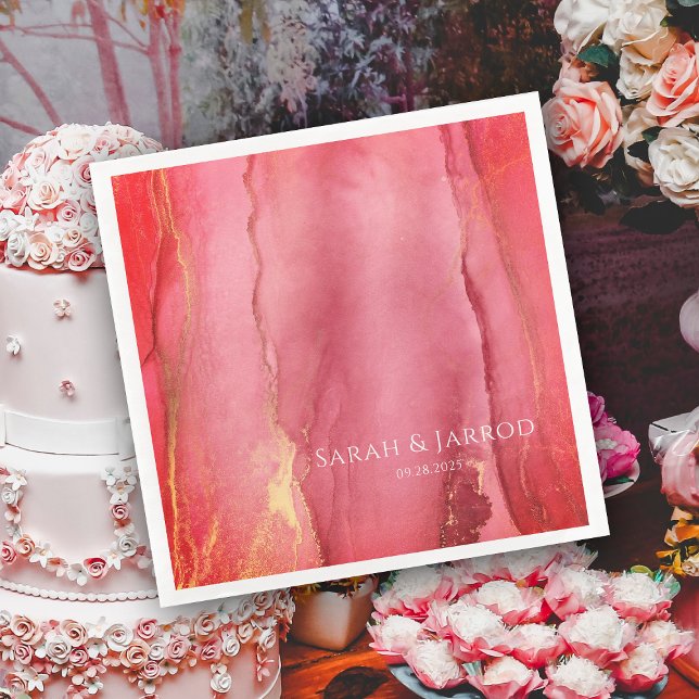 Serviette En Papier Élégant Coral rose Mariage Abstrait (Elegant Coral Pink Abstract Wedding Paper Dinner Napkins)