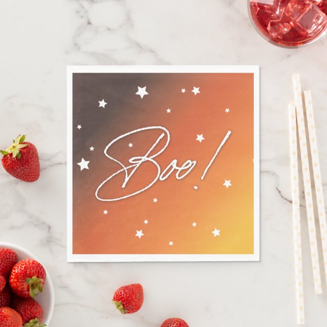 Serviette En Papier Elégant Coucher de soleil orange/Boo blanc ! Fête  (En situation)