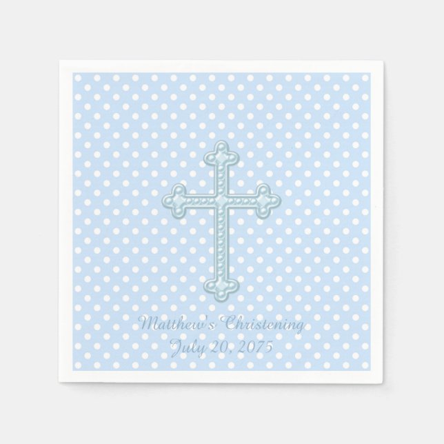 Serviette En Papier Elégant Croix Bleu Christening (Devant)