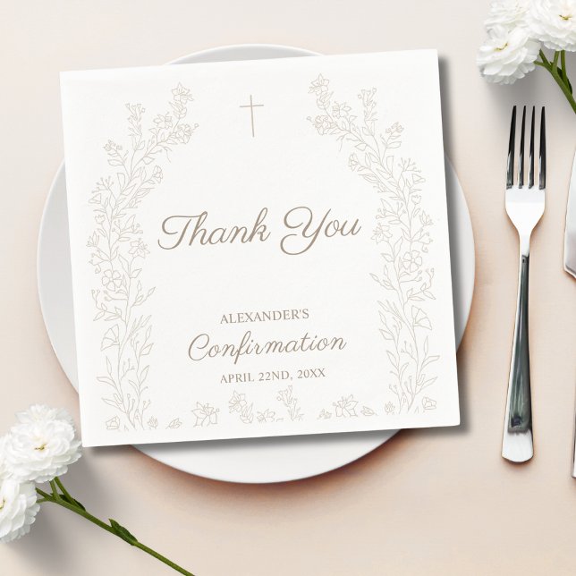 Serviette En Papier Elegant Cross Floral Confirmation Thank You (Créateur téléchargé)