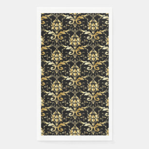 Serviette En Papier Élégant damas noir et or
