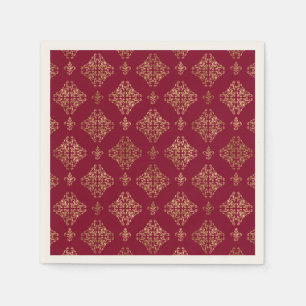 Serviette En Papier Élégant Damas Or Sur Papier Bourgogne