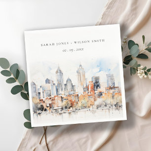 Serviette En Papier Elégant Denver Colorado Skyline Watercolor Mariage