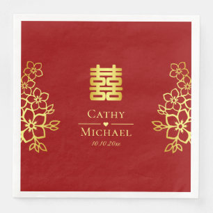 Serviette En Papier Élégant double bonheur chinois mariage floral