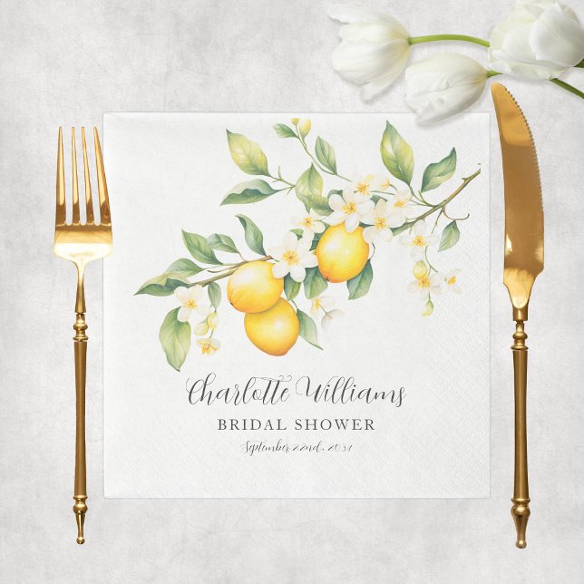 Serviette En Papier Élégant douche de mariée à l'aquarelle au citron (Elegant Watercolor Lemon Bridal Shower Napkins
)